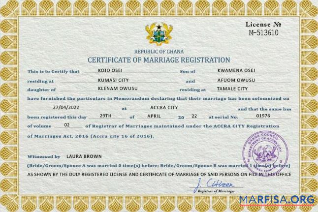 Blank Ghana marriage certificate PSD template